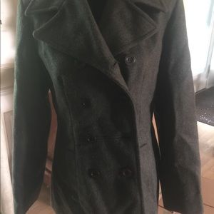 Olive green Pea Coat Jacket Vintage Size S